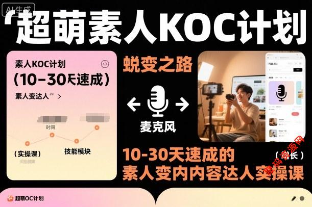 超萌素人KOC计划,10-30天速成的素人变内容达人实操课,适合想做短剧小说推文电商推广的素人入局