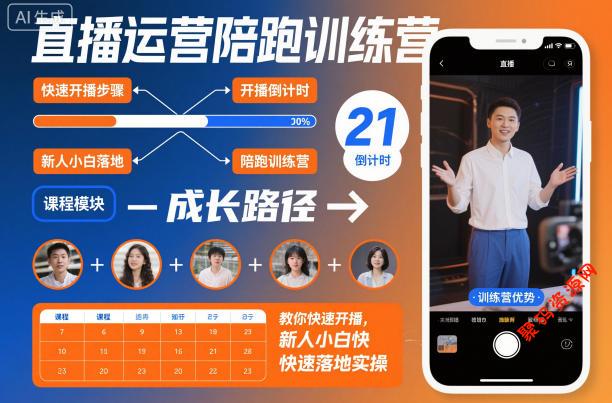 直播运营陪跑训练营,教你快速开播,新人小白快速落地实操