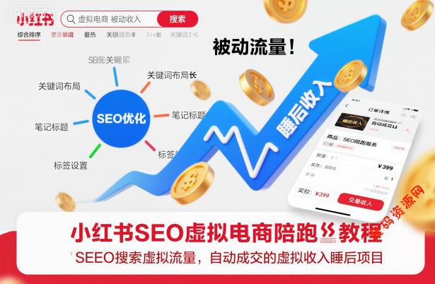 小红书SEO虚拟电商陪跑教程,实现seo搜索被动流量,自动成交的被动收入睡后项目