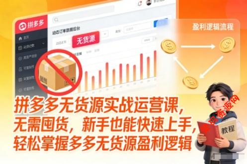 拼多多无货源实战运营课,无需囤货,新手也能快速上手,轻松掌握多多无货源盈利逻辑