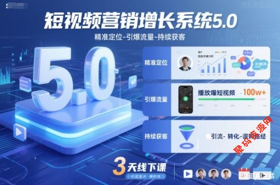 短视频营销增长系统5.0,精准定位-引爆流量-持续获客,3天线下课(音频+图片)