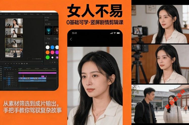 0基础可学!《女人不易》竖屏剧情剪辑课,从素材筛选到成片输出,手把手教你驾驭复杂故事